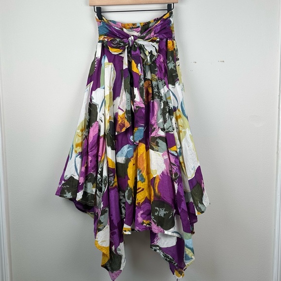 Chelsea & Theodore Dresses & Skirts - Chelsea & Theodore 70s Floral Hanky Hem Skirt Tie Waist Boho Flowy Cottago‎ core